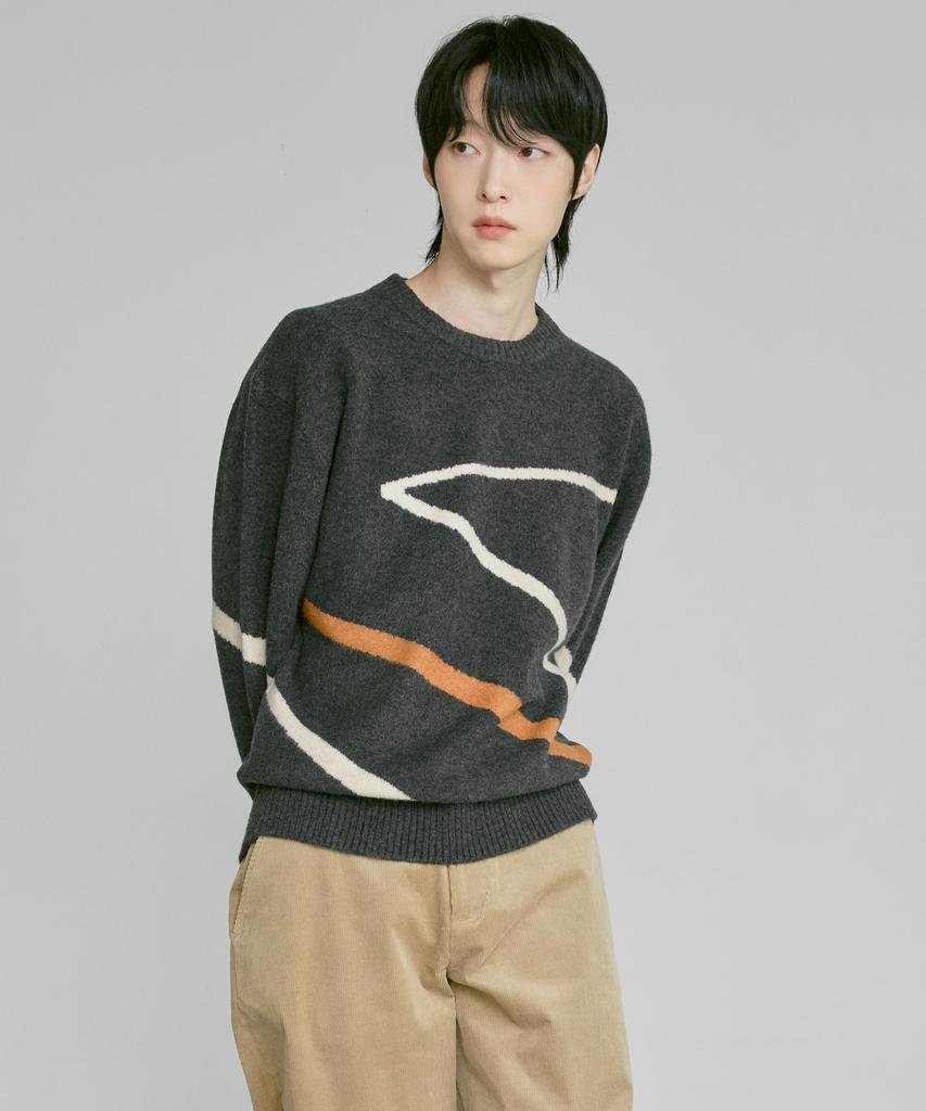210EDIT Fossil Knit Line Block Design [Charcoal]_Zf4Sw084