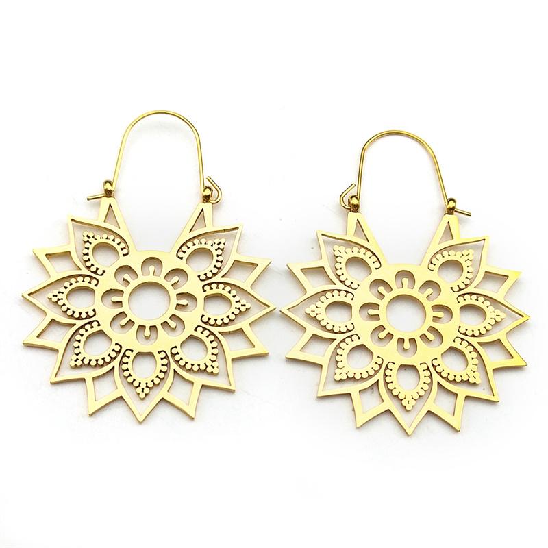Trendy Yoga Lotus Flower Earrings Stainless Steel Gold Color Hoop Earrings for Women Jewelry boucles d'oreilles E9360S01