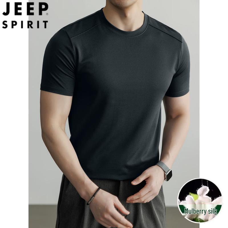 JEEP SPIRIT Men s Mulberry Silk Blend Round Neck T-Shirt 3XL