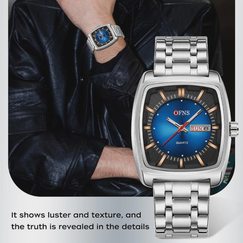 OFNS Square Movement Waterproof Mens Wristwatches Date Week Display Male Clock Luxury Quartz Mens Watch
