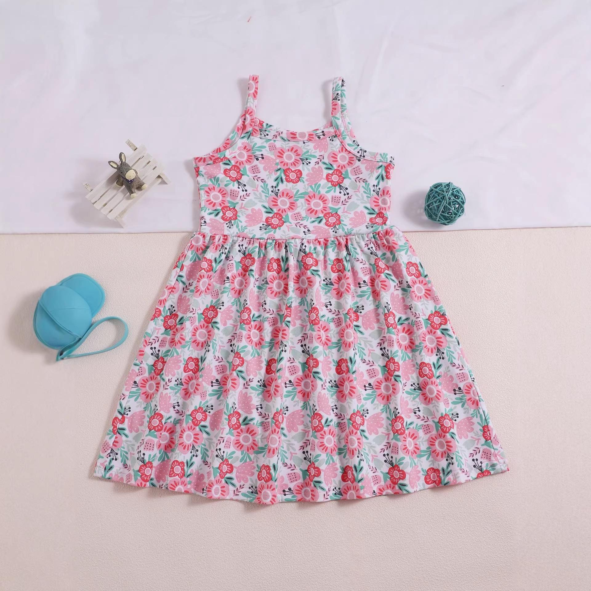 European American Summer Cartoon Strappy Princess Dress for Girls 130cm (7Y) розовый