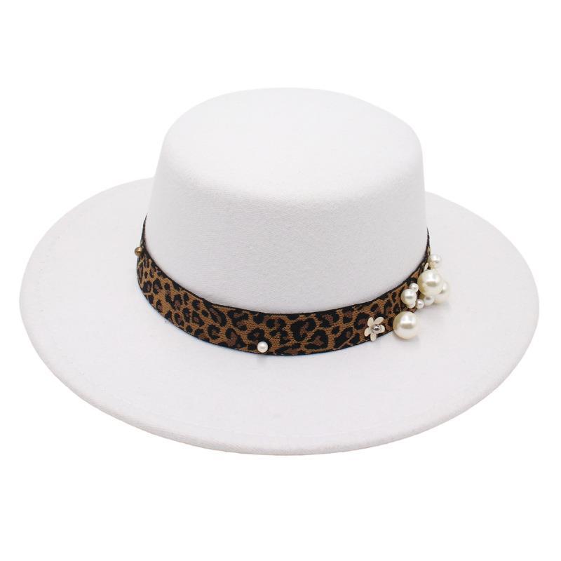 Hepburn Top Hat Female French Literary Sunshade Felt Hat Leopard Print Jazz Hat Small Fragrant Pearl Woolen Hat