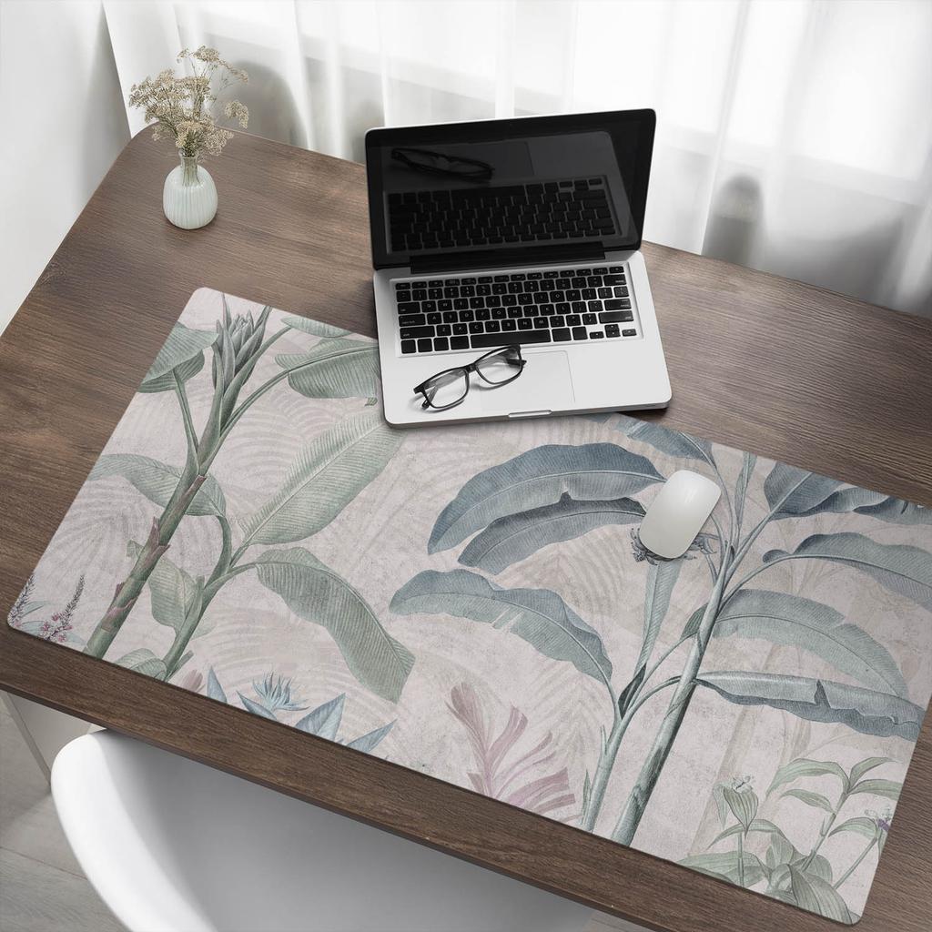 Vinyl Desk Mat with Stylish Exotic Leaves Print 120X60 Cm