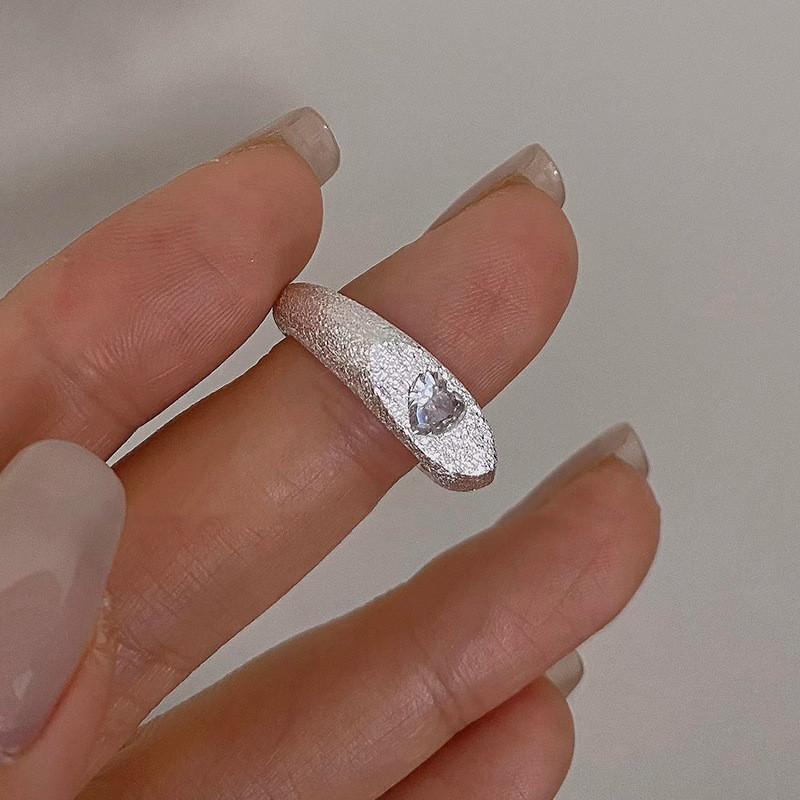 Heart Chic Motif Adjustable Ring For Women Featuring Rhinestones Sparkling