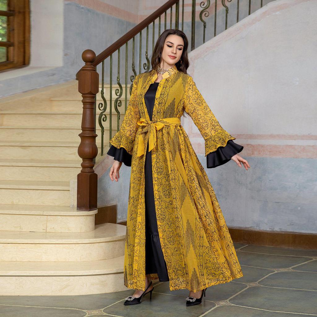 AB318 Ruffled Sleeve Evening Abaya Dress for Muslim Women
