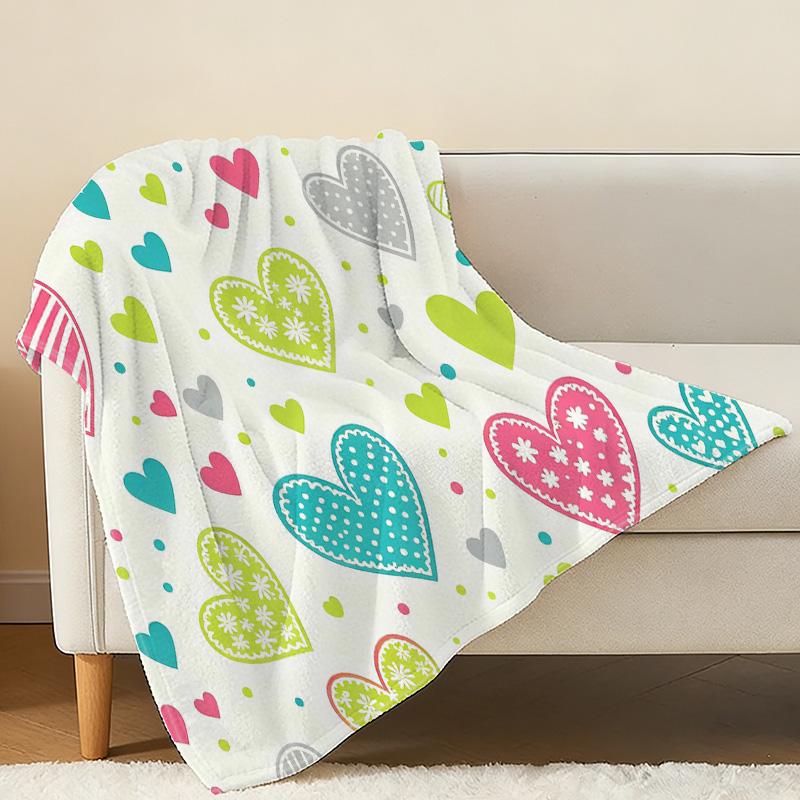 Heart Series Fleece Blanket Soft Warm Cozy Throw with Hemmed Edges, Vibrant Colors, Ideal for Living Room Sofa, Home Lounge, Valentine's Day Gift