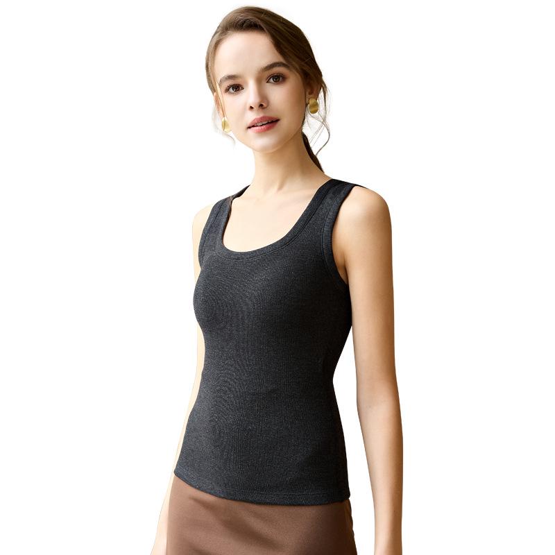 Women's Autumn/Winter Velvet Striped Vest with Chest Pad – Silk Protein, Warm, Versatile for Layering.