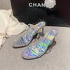 Fashion A Word With Transparent Sandals 2025 New High-Heeled Slippers Female Fashion Simple Style Diamond Slippers Female Summer Wear