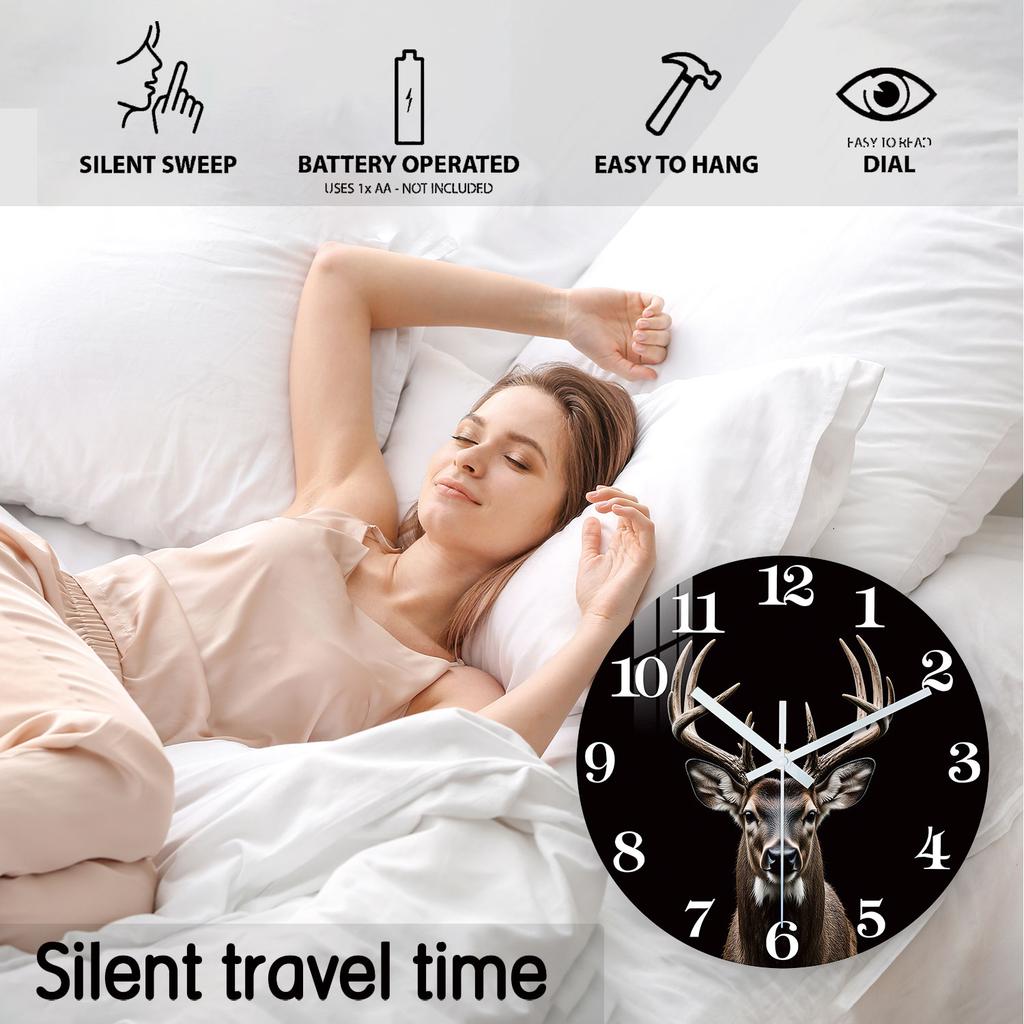 First-Class Wooden Superior-Grade Wall High-Standard Clock First-Class With Deer Premium-Quality Motif 10-24Inch Premium-Quality Silent