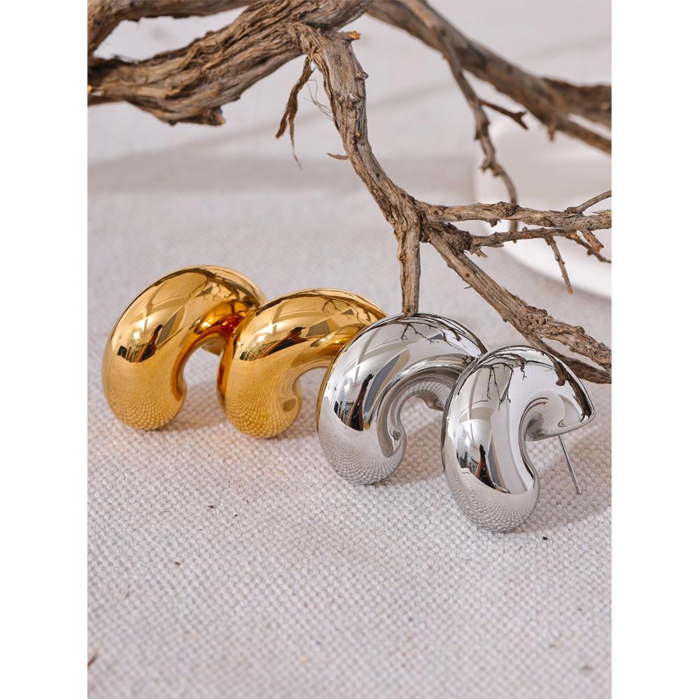Yhpup Metal Smooth High Quality Stainless Steel Geometric Chunky Unusual Earrings Fashion Charm Texture Stain Less Jewelry