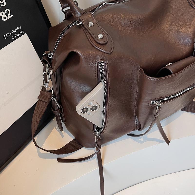 Vintage Large Capacity Bag Commuter Crossbody Bag Women's Shoulder Hand Tote Bag Short Distance Luggage Bag