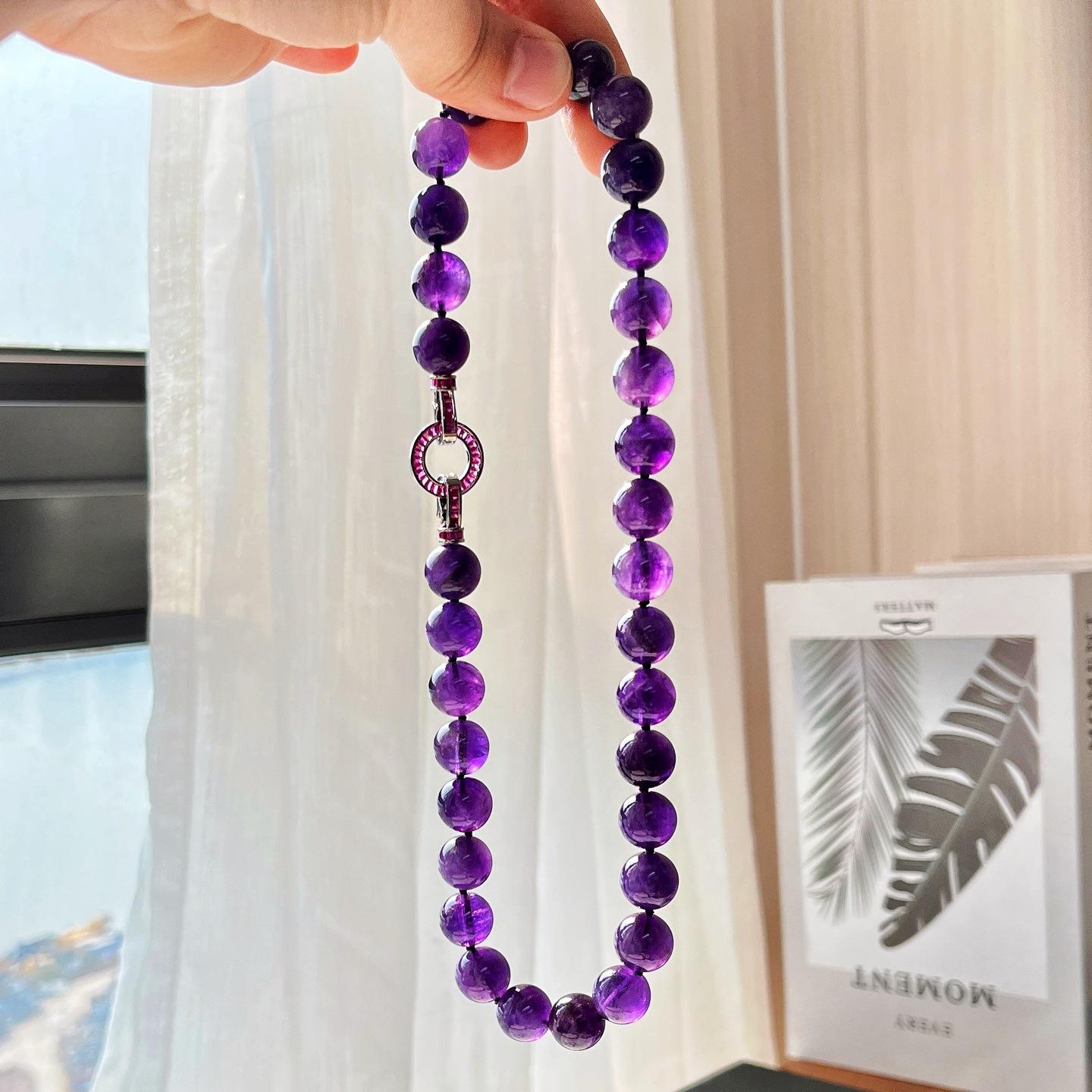 12Mm High Quality Natural Uruguayan Grape Purple Deep Amethyst Necklace Clavicle Chain
