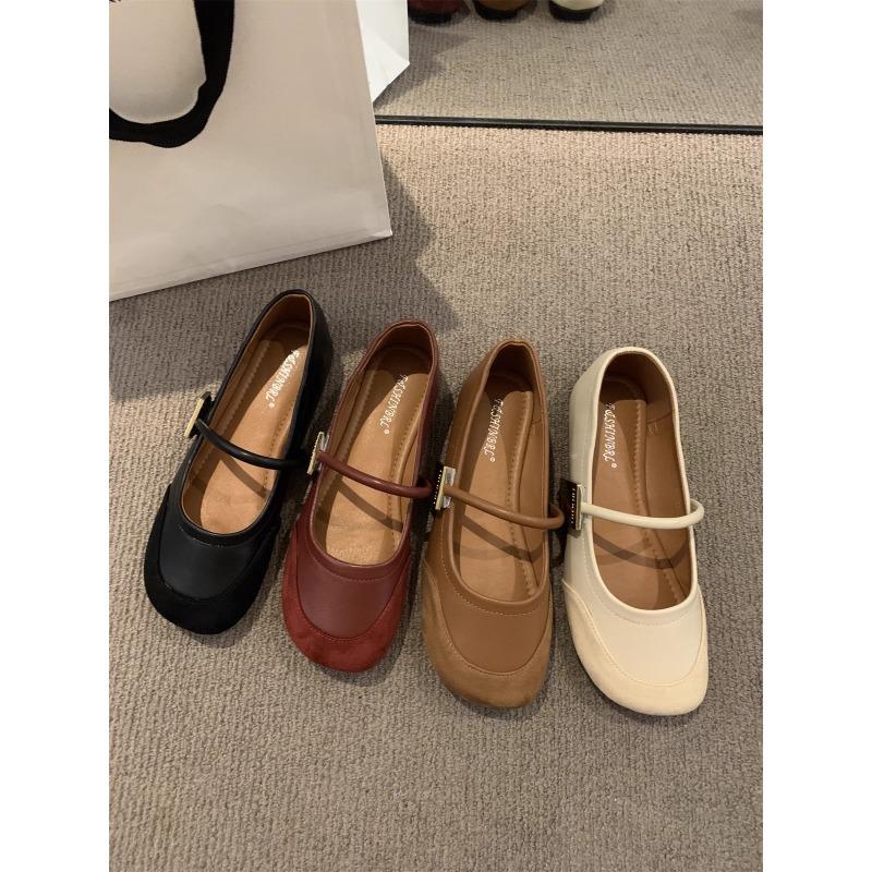 Fashion Women's Vintage Dress Flats Ballet Flats for Women Low-Cut Slip-On Round Toe Slippers Dressy Comfortable Ankle Strap Flat Shoes