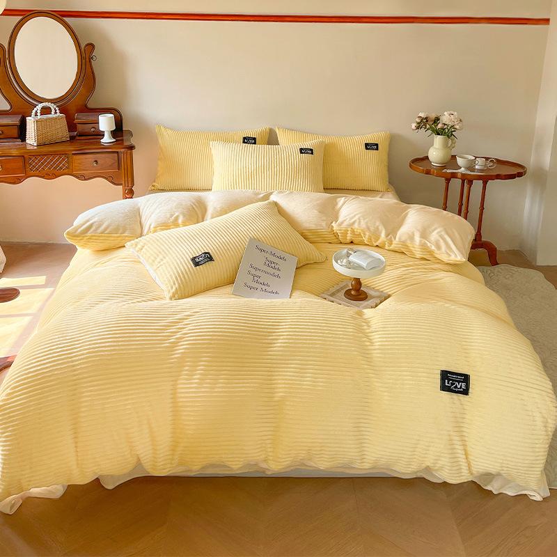High Quality Milk Magic Velvet Winter Warm Thickened Double-sided Duvet Cover Coral Velvet Bed Hats Pillowcase Duvet Cover Four-piece Set