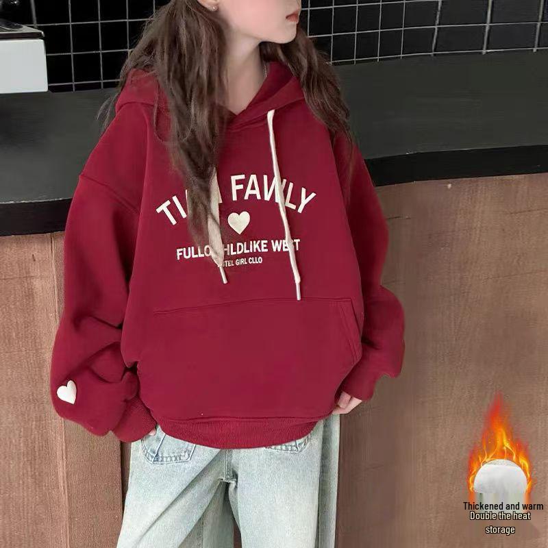 2024 Girl's Fleece-Lined Hooded Sweatshirt: Autumn/Winter Trendy Style