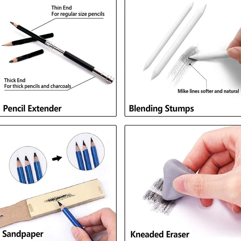 Drawing Pencils Set - Sketching and Shading Kit for Artists - Charcoal and Graphite Pencil Set - 35 Pcs
