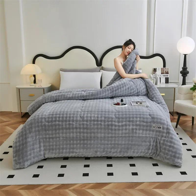 

2024 new class A rabbit velvet thick blanket thickened winter quilt core milk velvet winter quilt student dormitory warm 150X200cm 2.5 kg