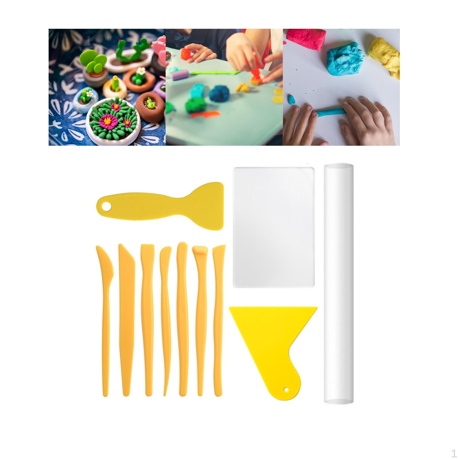 Clay Cutter Tools Acrylic Roller Sheet with Shave, Handmade Rolling Pin for Ceramic 11Pcs