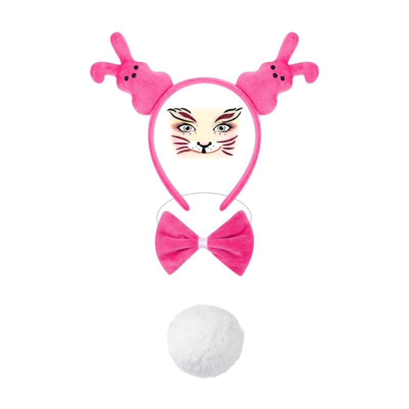 1/3/4/5Pcs Women's Bunnies Costume Accessories Set Rabbit Ears Headband Bowtie Rabbit Tail Tutu Skirt for Easter Party