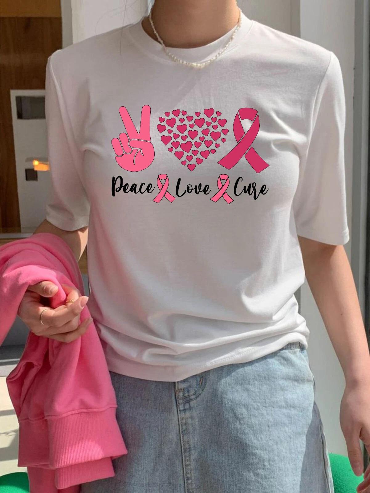 Peace Love Cure Breast Cancer T-Shirt, Inspirational Tee, #BC Adult Tee Top 2XL