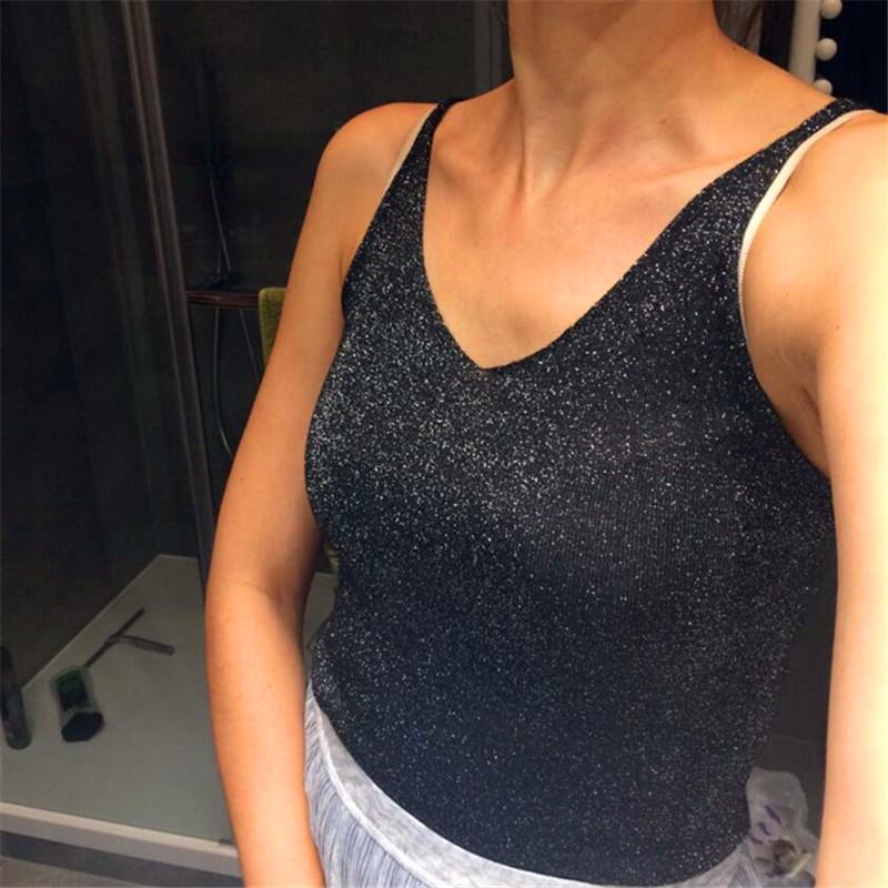 Summer Knitted Slim Sexy Top Tank Women Bright V Neck Sleeveless Vest Shirts Tops Tees