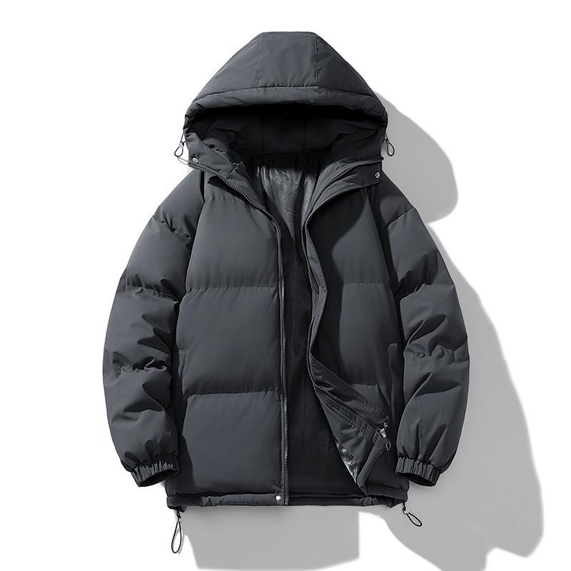 Men's Winter Hooded Down Jacket: Solid Color, Korean Style, Trendy, Loose, Warm, Casual Cotton Coat.