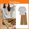Pure Cotton Summer Sleepwear Set For Women With Chest Padding And Breathable Short Sleeve Long Pants For Home And Outdoors