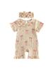 Toddler Girls Floral Print Sleeveless Romper with Ruffled Hem and Matching Headband Set for Summer Outfits