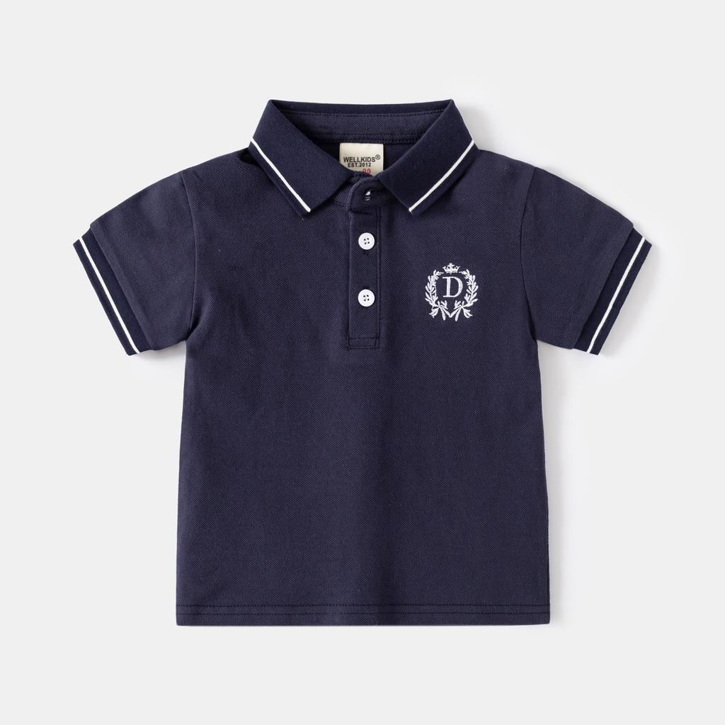 Boys Embroidered Polo Shirt Short Sleeve Cotton Casual Summer Top for Kids