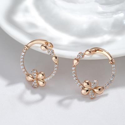 Elegant Flower Zircon Large Hoop Earrings for Women Fashion Party Wedding Luxury Jewelry