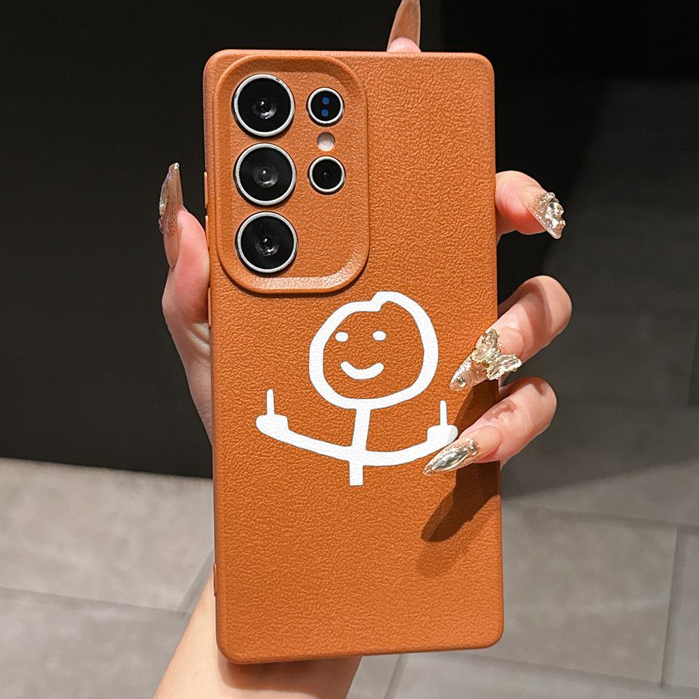 Samsung A07 A16 Xiaomi Redmi 13C 14C for iPhone 17 16 Pro Max Infinix Realme Phone Cases Soft brown Leather pattern TPU Case NY50 Cartoon Matchman art