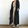 Nero Rosso Moda Donna Manica Lunga Aperto Davanti Cotone Lino Cappotto Blusa Vintage Cardigan Lungo Autunno Tinta Unita Camicia Larga Tunica