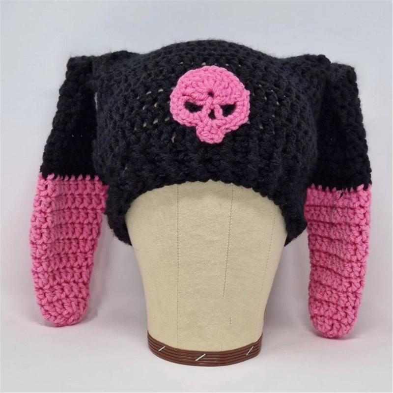 Y2K Anime Ear Cap Windproof Hat Female Beanie Headwear Handcrochet Pullover Hat
