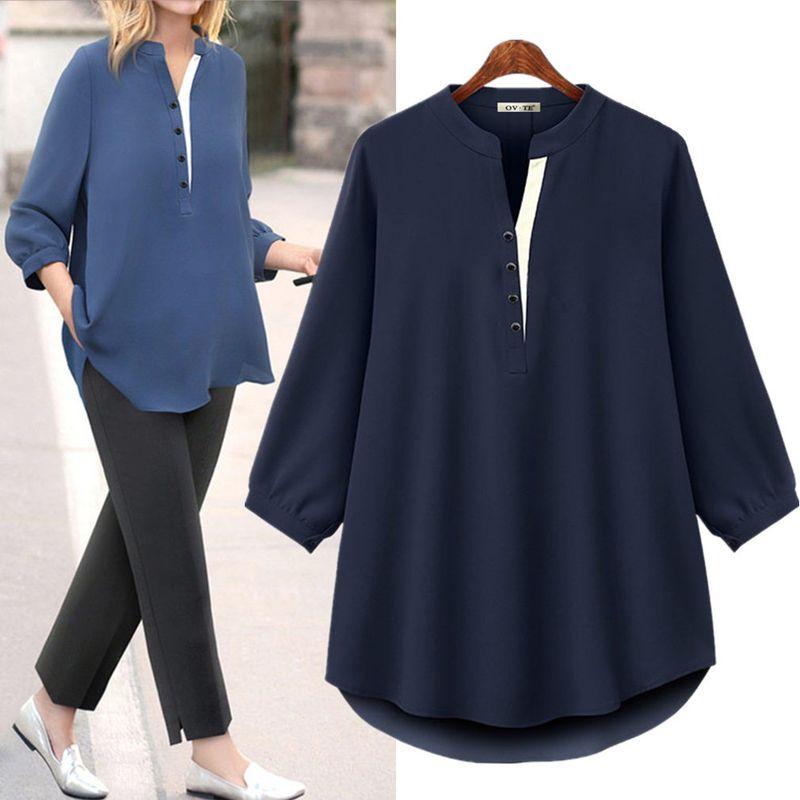 

Cross-Border Stylish Plug Color Open Tube Loose Long Sleeve Shirt Royal Blue L