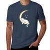 Sleeping Kitten Moon Tshirt Basic Casual Short Sleeve Cotton Shirt