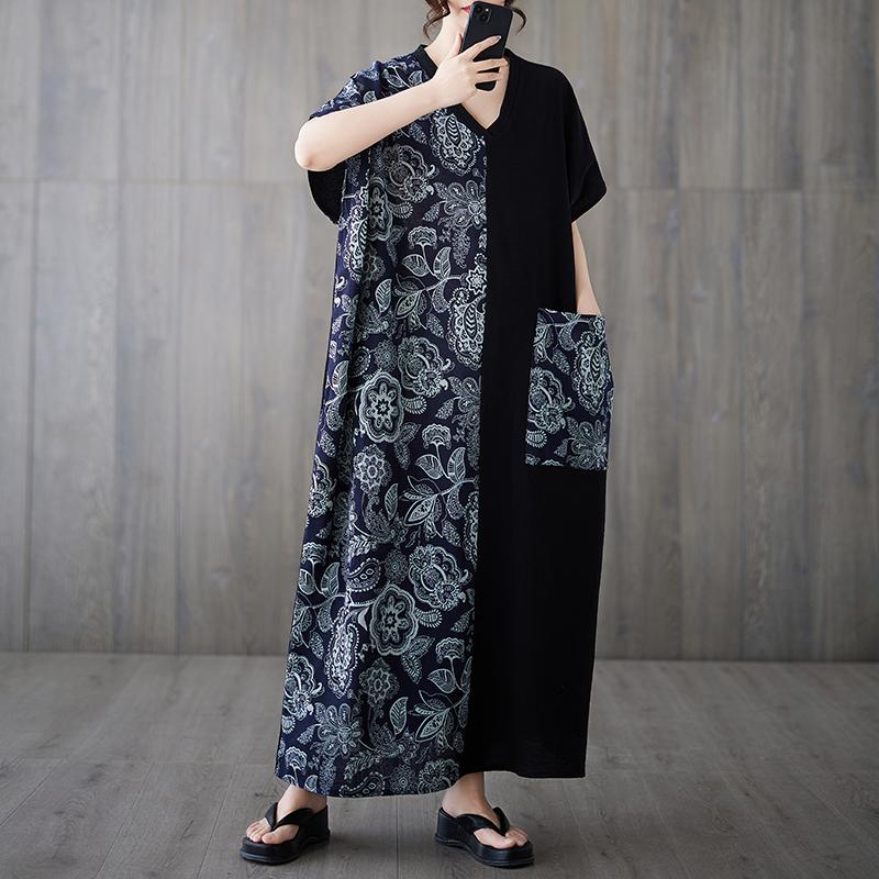 DIMANAF 2025 New Plus Size Summer Dress Women Vintage Printing Loose Casual Dress Long Linen Dress Maxi