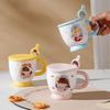 Milk Fufu Mug with Lid Spoon Comics Kids Ceramic Cup High End Couple Water Cup Internet Celebrity Breakfast Cup