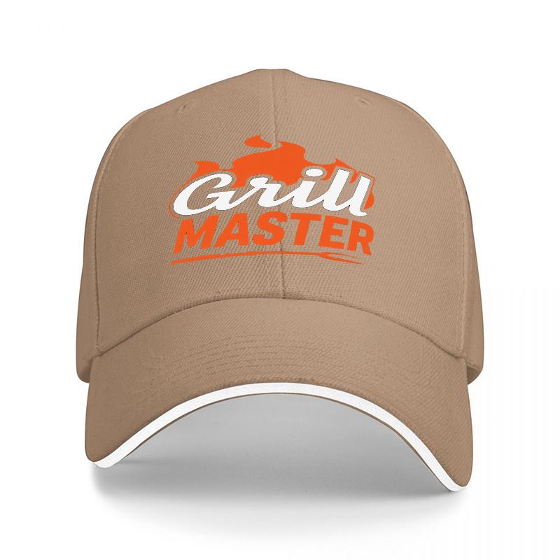 Grill Master Logo Baseball Cap Black with Orange and White Design Classic Adjustable Hat for Outdoor Cooking Enthusiasts