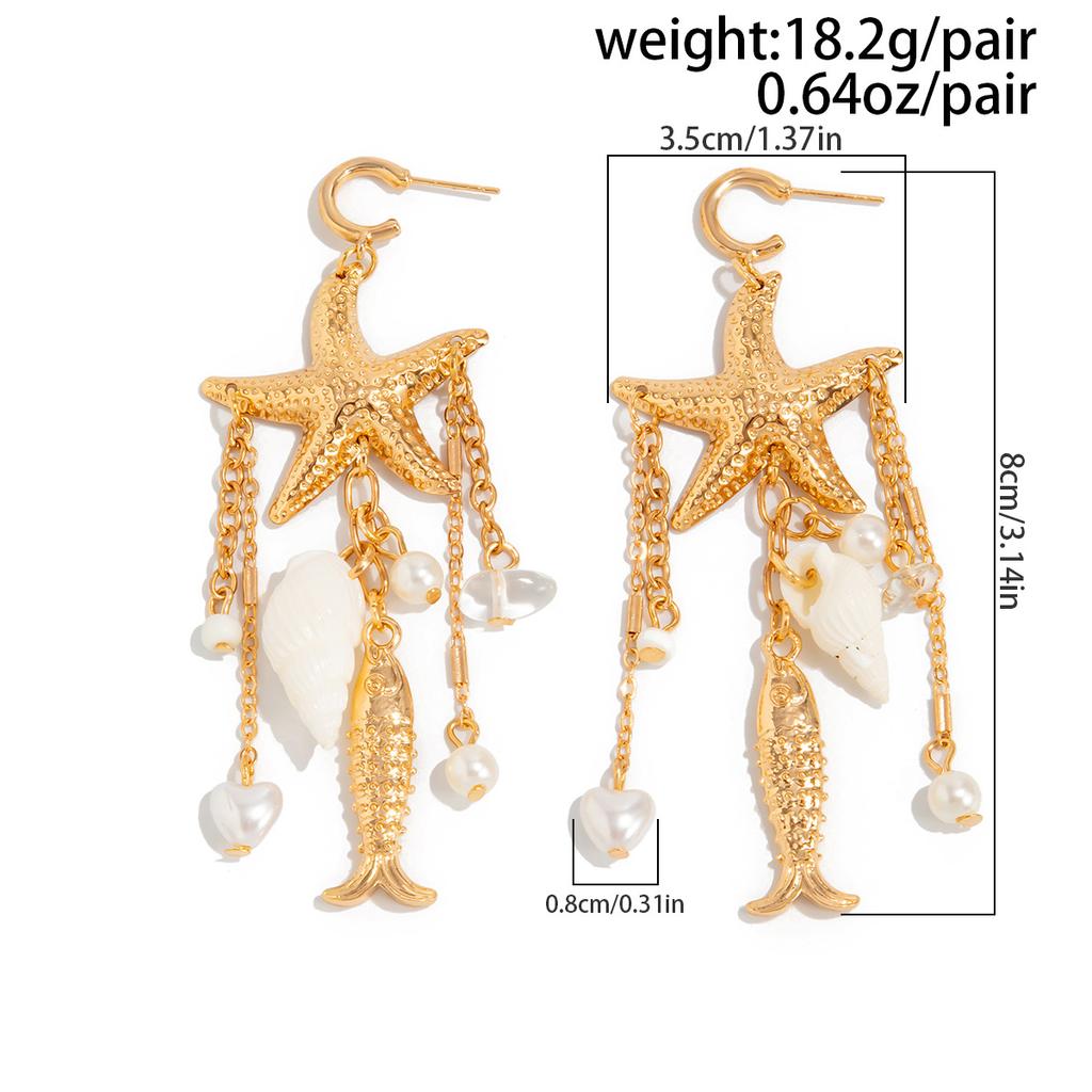 Boho Ozean Stil Quallen Seestern Jakobsmuschel Quaste Ohrringe Urlaub Silber Gold Farbe Imitationsperlen Kristall Lange Ohrringe Sommer Strand Schmuck Y2K
