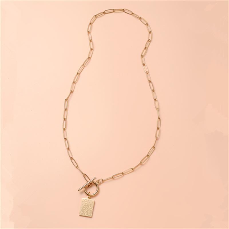 Stainless Steel Ot Buckle Square Brand Pendant Necklace, Star Moon Flower Necklace Sweater Chain