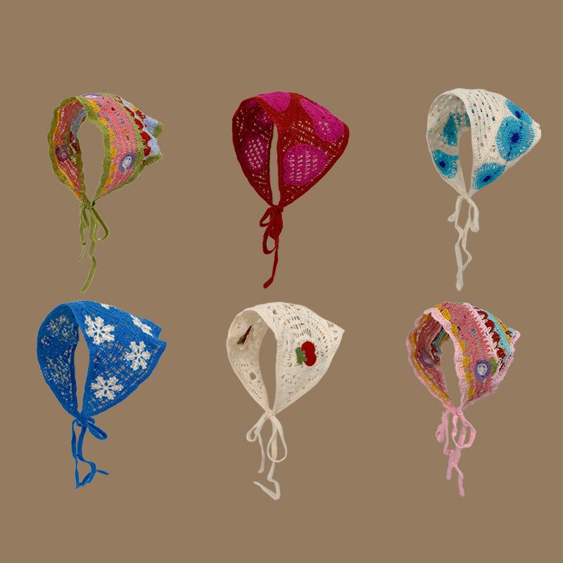 Headscarf Hat Pastoral Style Triangle Headband For Women Girls Handmade Crochet Headband Little Flower Headscarf