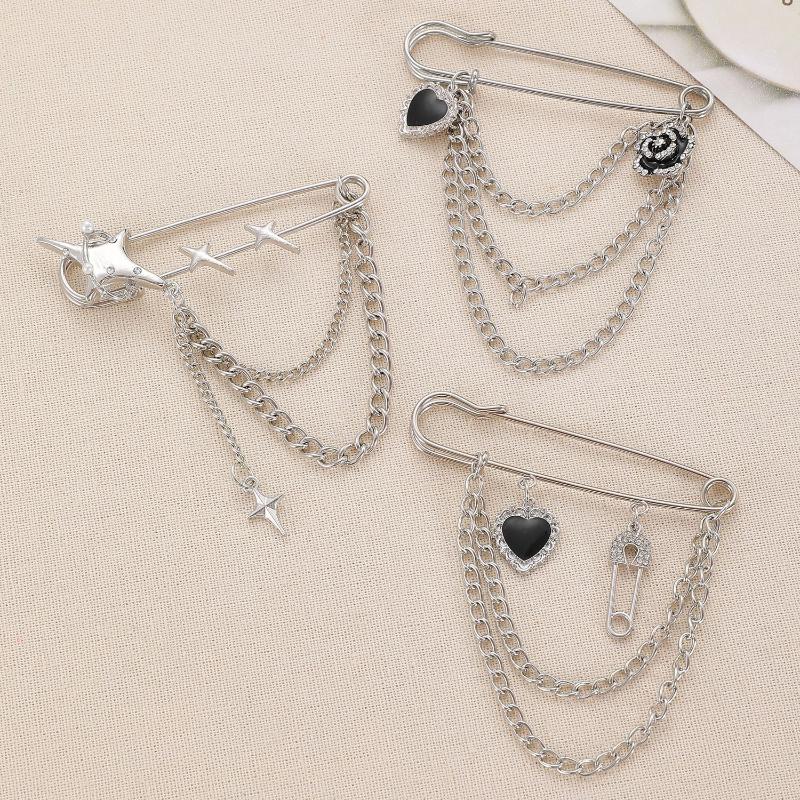 Punk Tassel Brooch Love Butterfly Chain Paper Clip Multi Element Retro Pants Chain Cool Hip-Hop Gothic Brooches Accessories