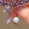 Women Brooch High-Gloss Rhinestone Inlay Faux Pearl Decor Ginkgo Leaf