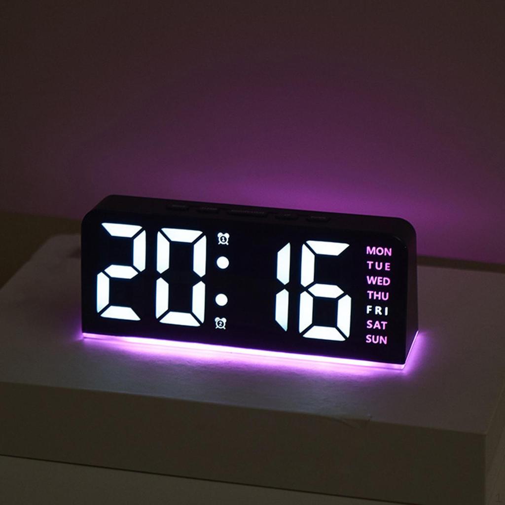 Ambient Light Digital Alarm Clock Adjustable Portable Week Display Multifunctional for Indoor Dining