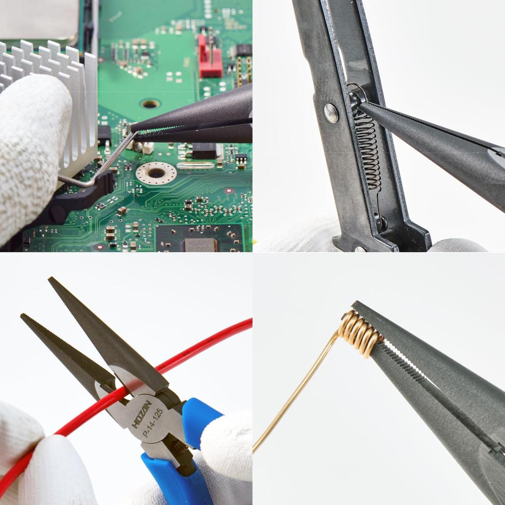 HOZAN Long Nose Pliers with Coil Spring, Ideal for Continuous Work, and Non-Slip Knurling, P-14-125