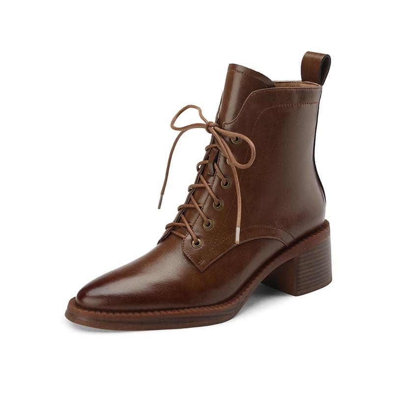 Dámské kotníkové boty Štípaná hovězí kůže Vysoké podpatky Zip Šněrování Černá Hnědá Gotické Elegantní Dámské kotníkové boty Vysoká kvalita Ručně vyráběné boty