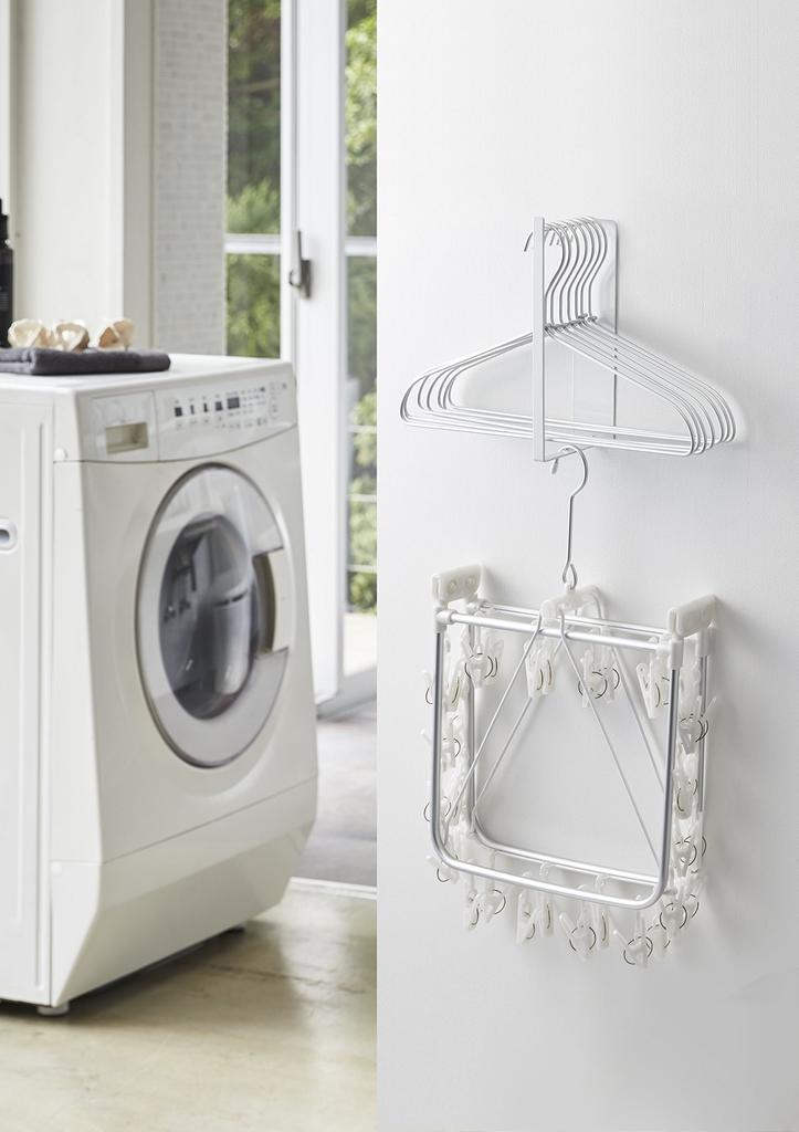 Yamazaki Magnetic Laundry Hanger Storage 6cm W x D x 26cm for Next to Washing with Laundry Product 3690 Rack, Small, White, Approx. 8.5cm H, Tower,