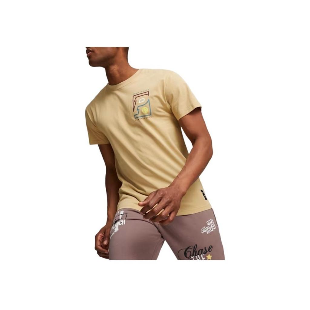Puma Franchise Cartoon Letter Print Breathable Round Neck Pullover Short Sleeve T-Shirt Men Tops Brown 622028-01