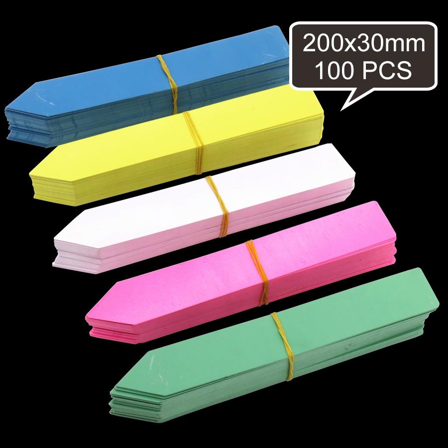 

100PCS 200x30mm Flowers Plants Markers Nursery Pin Tags PVC Labels Garden Seedlings Sign Plastic 5 Colors Stake Type Ornaments