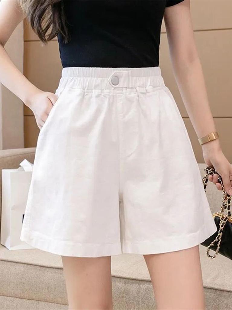 Women's Summer High Waist Pure Cotton Casual Shorts - Korean Style Plus Size, Loose Fit, Wide Leg Capri Pants